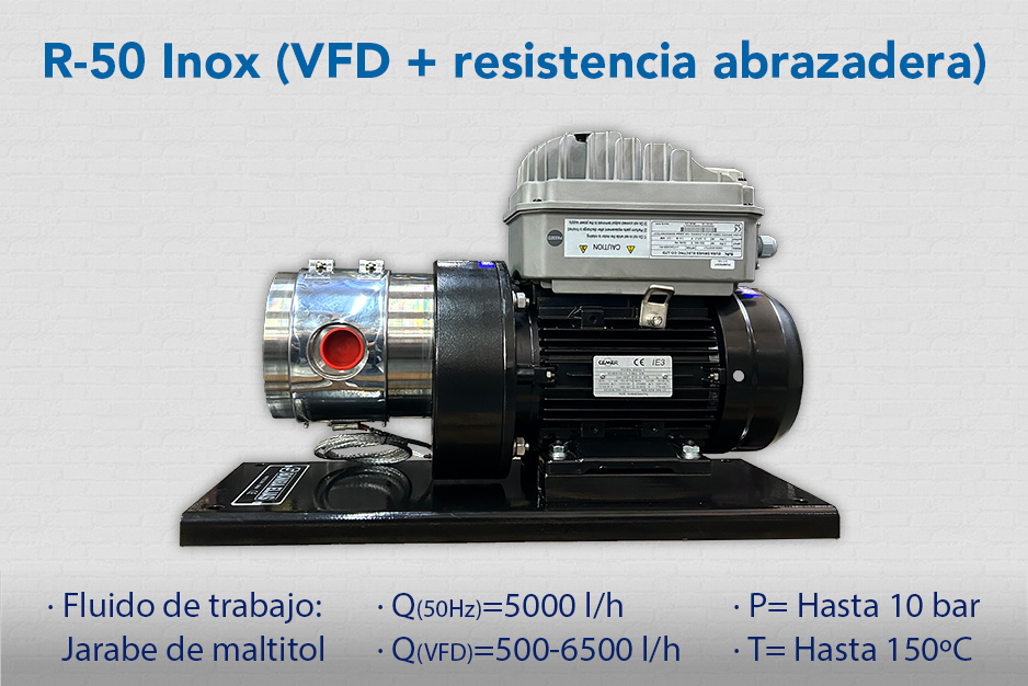 Bomba de engranajes R Inox con variador de frecuencia (VFD) y resistencia abrazadera